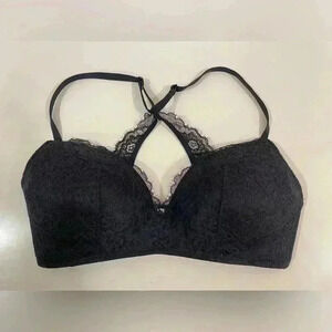 Auden Women’s Lightly Lined Bralette Lace Wire Free‎ Crossback Black Bra Size M